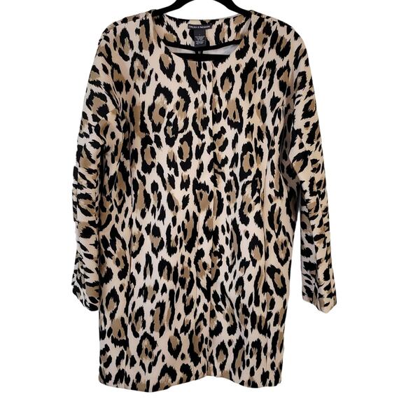 Chelsea & Theodore Jacket Women's L Leopard Print Full Zip Long Line Classic - Picture 1 of 6